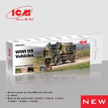   ICM - Acrylic Paint Set for WWI US military vehicles   6 x12 ml