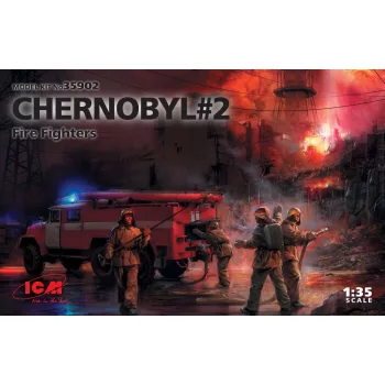   ICM - Chernobyl#2. Fire Fighters (AC-40-137A firetruck & 4 figures & diorama base with background)