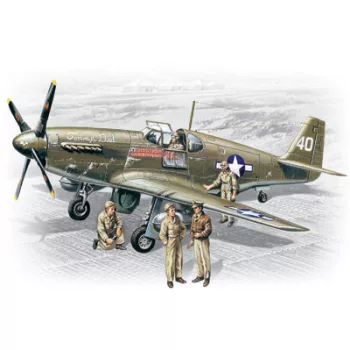   ICM - Mustang P-51 B WWII American Fighter with  USAAF Pilots and Ground Personnel