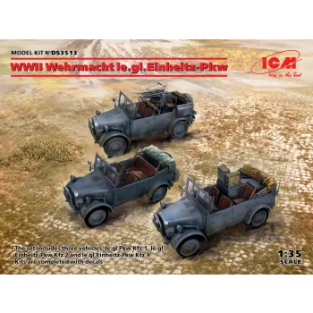   ICM - WWII Wehrmacht le.gl.Einheitz-Pkw (le.gl.Pkw Kfz.1, le.gl.Einheitz-Pkw Kfz.2, le.gl.Einheitz-Pkw Kfz.4)