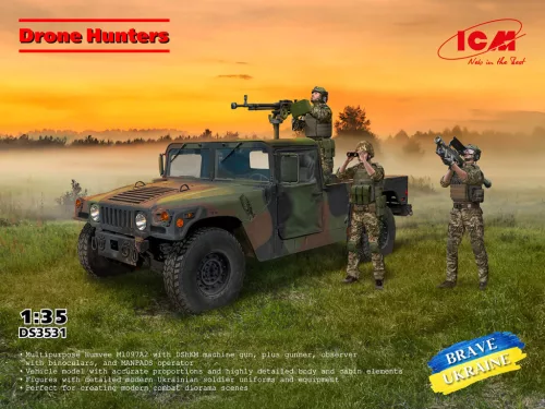 ICM - Drone Hunters with Humvee M1097A2 Cargo Carrier with DShKM Machine Gun - 3 figures