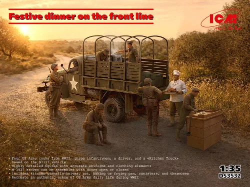 ICM - Festive dinner on the front line (WWII US Army Kitchen Truck US Field Stove M1937 with cooks)
