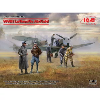   ICM - WWII Luftwaffe Airfield (Messerschmitt Bf 109F-4, Hs 126 B-1, German Luftwaffe Pilots and Ground Personnel (7 figures))