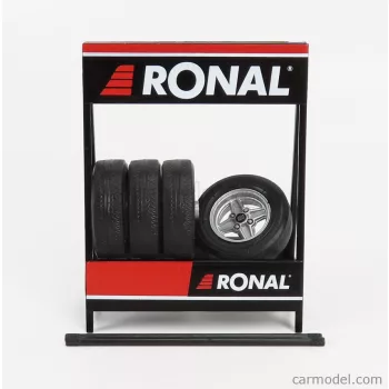  Ixo-Models - Accessories Cavalletto Supporto 4X Pneumatici Ronal - Metal Rack With 4X Tyres Black Silver