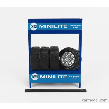   Ixo-Models - Accessories Cavalletto Supporto 4X Pneumatici Minilite - Metal Rack With 4X Tyres 2 Tone Blue