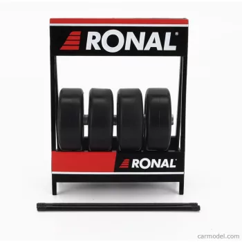   Ixo-Models - Accessories Cavalletto Supporto 4X Pneumatici Ronal - Metal Rack With 4X Tyres Black Silver