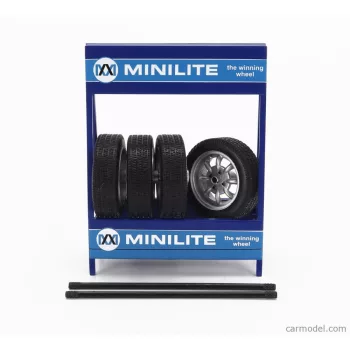   Ixo-Models - Accessories Cavalletto Supporto 4X Pneumatici Minilite - Metal Rack With 4X Tyres Black Silver