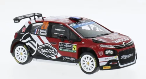 Ixo-Models - CITROEN 	C3 RALLY2 TEAM AEC DG SPORT N 20 8th RALLY MONTECARLO 2024 YOHAN ROSSEL - ARNAUD DUNAND RED BLACK WHITE