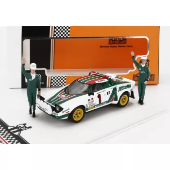   Ixo-Models - LANCIA STRATOS HF TEAM ALITALIA (night version) N 10 WINNER RALLY MONTECARLO 1977 WITH FIGURE SANDRO MUNARI - SILVIO MAIGA WHITE GREEN RED