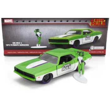   Jada - PLYMOUTH BARRACUDA WITH SHE-HULK FIGURES 1973 GREEN WHITE