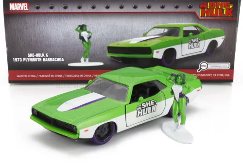 Jada - PLYMOUTH BARRACUDA WITH SHE-HULK FIGURES 1973 GREEN WHITE