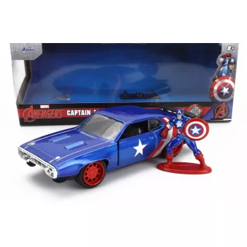   Jada - PLYMOUTH GTX WITH CAPTAIN AMERICA FIGURE 1972 BLUE RED WHITE