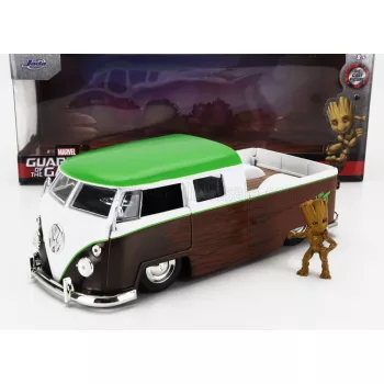   Jada - VOLKSWAGEN T1 DOUBLE CABINE PICK-UP 1963 WITH GROOT FIGURE - GUARDIANS OF THE GALAXY BROWN WHITE GREEN