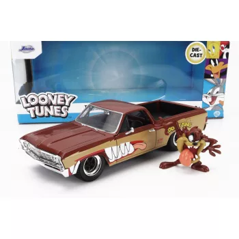   Jada - CHEVROLET EL CAMINO PICK-UP WITH TANZMANIAN DEVIL FIGURE LOONEY TUNES 1967 2 TONE BROWN