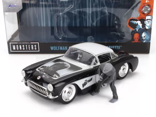 Jada - CHEVROLET CORVETTE WITH WOLFMAN FIGURE 1957 BLACK WHITE
