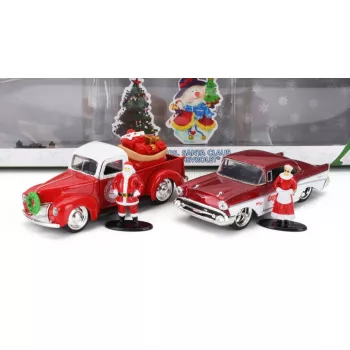   Jada - FORD USA SET HOLIDAY RIDES 2022 - PICK-UP 1941 WITH CHEVROLET BEL AIR 1957 WITH SANTA CLAUS (BABBO NATALE) & MRS. SANTA CLAUS FIGURES RED MET WHITE