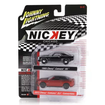   Johnny Lightning - CHEVROLET SET 2X CAMARO SS 1969 + ZL1 CABRIOLET CLOSED 2013 BLACK RED