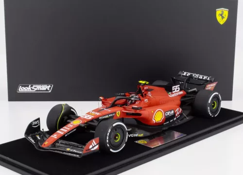 LookSmart - FERRARI F1  SF-23 TEAM SCUDERIA FERRARI N 55 WINNER SINGAPORE GP 2023 CARLOS SAINZ - CON VETRINA - WITH SHOWCASE RED BLACK