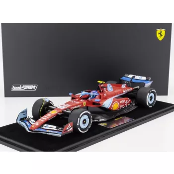   LookSmart - FERRARI F1  SF-24 TEAM SCUDERIA FERRARI N 55 5th MIAMI GP 2024 CARLOS SAINZ - CON VETRINA - WITH SHOWCASE RED BLACK LIGHT BLUE