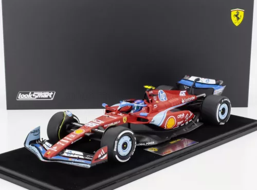 LookSmart - FERRARI F1  SF-24 TEAM SCUDERIA FERRARI N 55 5th MIAMI GP 2024 CARLOS SAINZ - CON VETRINA - WITH SHOWCASE RED BLACK LIGHT BLUE