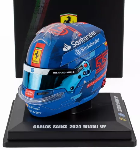 LookSmart - BELL HELMET CASCO HELMET F1 CARLOS SAINZ TEAM FERRARI HP N 55 MIAMI GP 2024 BLUE RED