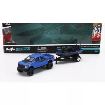   Maisto - FORD USA F-150 SVT RAPTOR PICK-UP WITH BASS BOAT AND TRAILER 2021 BLUE BLACK