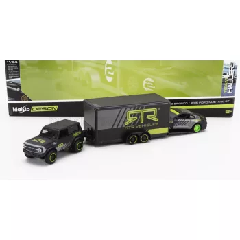   Maisto - FORD USA BRONCO 2021 WITH TRAILER CAR TRANSPORTER + MUSTANG GT COUPE RTR VEHICLES 2015 GREY YELLOW