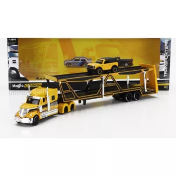   Maisto - INTERNATIONAL LONESTAR TRUCK CAR TRANSPORTER WITH FORD BRONCO WILDTRUCK 2021 YELLOW BLACK