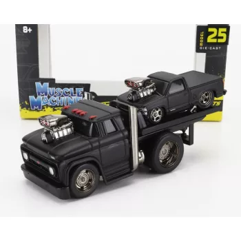   Maisto - CHEVROLET C-60 FLATBED CAR TRANSPORTER 1966 WITH 454 SS PICK-UP CUSTOM 1993 BLACK