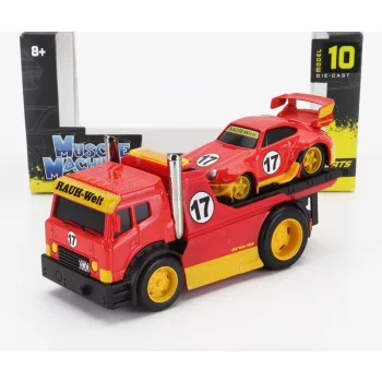   Maisto - TRUCK JDM FLATBED TRUCK CAR TRANSPORTER WITH PORSCHE 911 993 RWB CUSTOM 1996 RED YELLOW