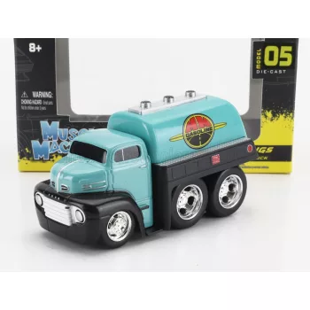   Maisto - FORD USA COE FUEL TANKER TRUCK GASOLINE 3-ASSI CUSTOM 1950 LIGHT BLUE BLACK