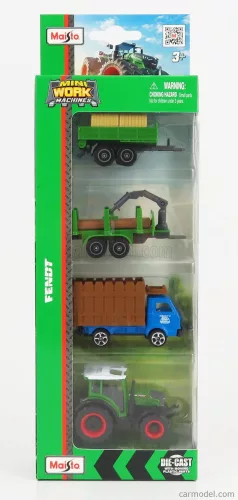 Maisto - Fendt Set 4X 209 Vario Tractor 2022 - Truck - Trailer Green Blue Brown