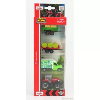   Maisto - Massey Ferguson Set 4X 8S.265 Tractor 2020 - Truck - Trailer Green Red