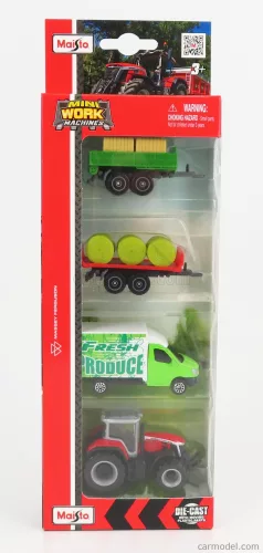 Maisto - Massey Ferguson Set 4X 8S.265 Tractor 2020 - Truck - Trailer Green Red