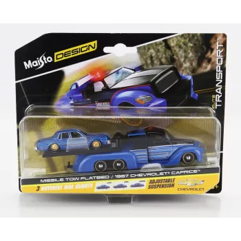   Maisto - TRUCK FLATBED RAMP TRUCK WITH CHEVROLET CAPRICE 1987 BLUE BLACK
