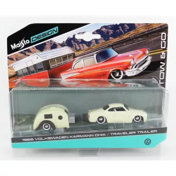   Maisto - VOLKSWAGEN KARMANN GHIA COUPE 1960 WITH TRAVEL TRAILER CREAM