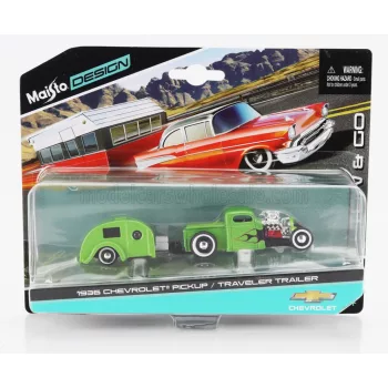   Maisto - CHEVROLET PICK-UP 1936 WITH TRAVELER TRAILER ROULOTTE CUSTOM 1936 GREEN BLACK