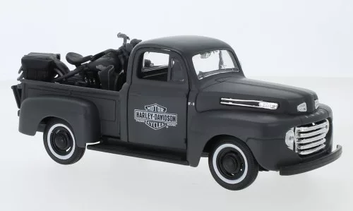Maisto - Maisto, Ford F-1 Pick Up Tuning, dunkelgrau/Dekor, 1948, Harley-Davidson, 1:24