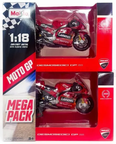 Maisto - DUCATI SET 2X DESMOSEDICI GP23 TEAM LENOVO N 1 WORLD CHAMPION MOTOGP SEASON 2023 FRANCESCO BAGNAIA + N 23 MOTOGP SEASON 2023 ENEA BASTIANINI RED