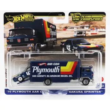   Mattel Hot Wheels - TRUCK SAKURA SPRINTER CAR TRANSPORTER WITH PLYMOUTH CUDA N 42 RACING 1970 BLUE
