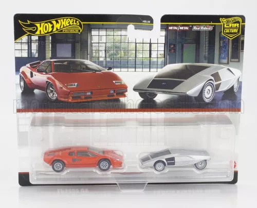 Mattel Hot Wheels - LAMBORGHINI SET 2X COUNTACH LP5000 QUATTROVALVOLE 1982 + STRATOS ZERO CONCEPT 1970 RED SILVER