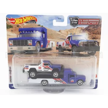   Mattel Hot Wheels - DODGE RETRO RIG TRUCK CAR TRANSPORTER WITH MACHO POWER PICK-UP N 80 RACING 1980 BLUE WHITE