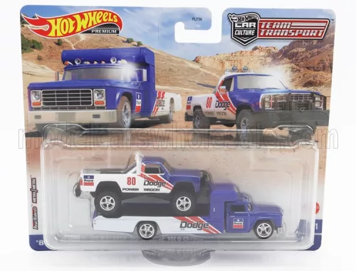 Mattel Hot Wheels - DODGE RETRO RIG TRUCK CAR TRANSPORTER WITH MACHO POWER PICK-UP N 80 RACING 1980 BLUE WHITE