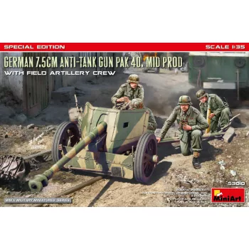   Miniart - German 7.5cm Anti-Tank Gun PaK 40. Mid Prod w/ Artillery Crew. Special Edition