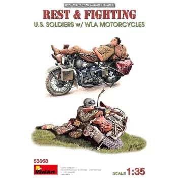 Miniart - Rest & Fighting. U.S. Soldiers w/ WLA Motorcycles