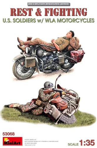 Miniart - Rest & Fighting. U.S. Soldiers w/ WLA Motorcycles