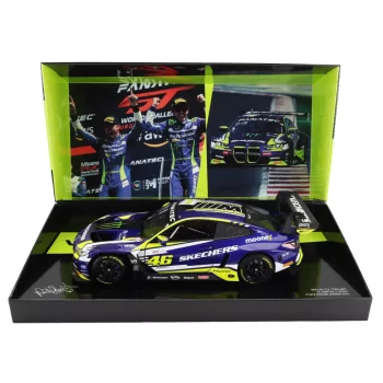   Minichamps - BMW 4-SERIES M4 GT3 TEAM WRT N 46 WINNER GTWCE GT WORLD CHALLENGE EUROPE SPRINT CUP MISANO ITALY 2023 - VALENTINO ROSSI - MAXIME MARTIN PURPLE YELLOW BLACK