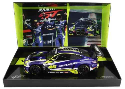 Minichamps - BMW 4-SERIES M4 GT3 TEAM WRT N 46 WINNER GTWCE GT WORLD CHALLENGE EUROPE SPRINT CUP MISANO ITALY 2023 - VALENTINO ROSSI - MAXIME MARTIN PURPLE YELLOW BLACK