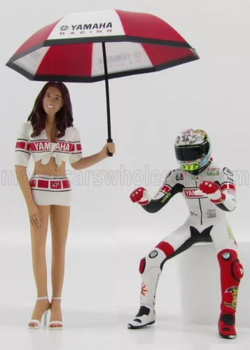Minichamps - FIGURES PILOTA VALENTINO ROSSI E OMBRELLINA GP VALENCIA 2005 WHITE RED