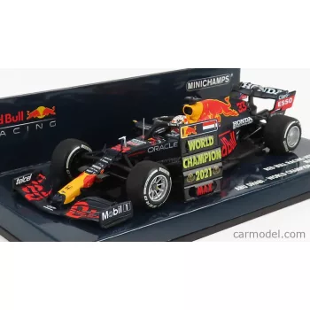   Minichamps - Red Bull F1 Rb16B Honda Ra620H Team Aston Martin N 33 Winner Abu Dhabi Gp World Champion With Pit Board 2021 Max Verstappen Matt Blue Yellow Red